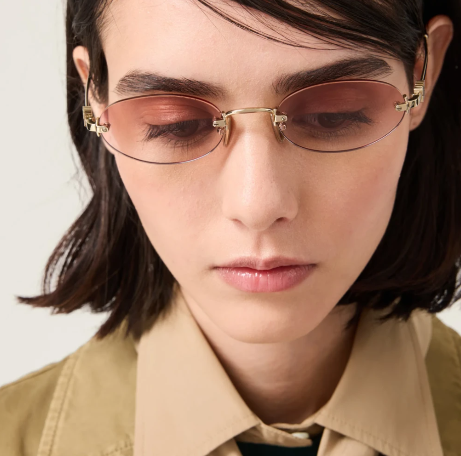 Miu Miu Logo MU A54S ZVN70O Round Sunglasses in Gold / Pink Gradient Lens