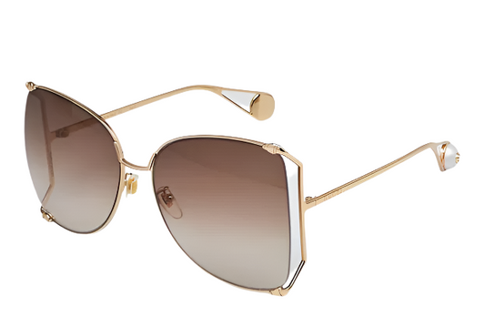 Gucci GG0252S 003 Goldtone Metal Oversized Brown Lens Sunglasses