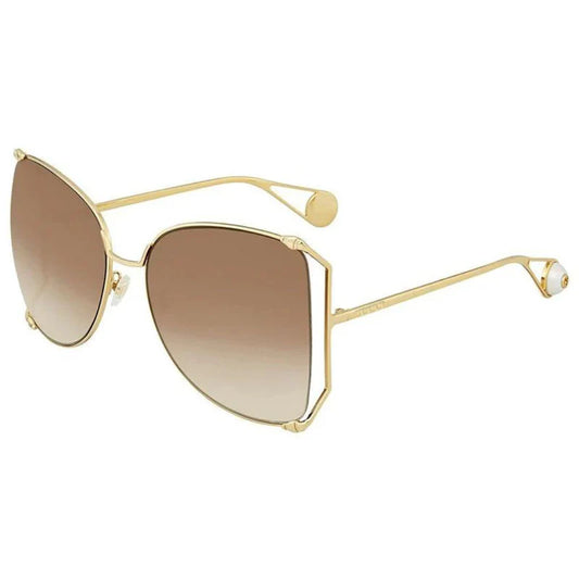 Gucci GG0252S 003 Goldtone Metal Oversized Brown Lens Sunglasses