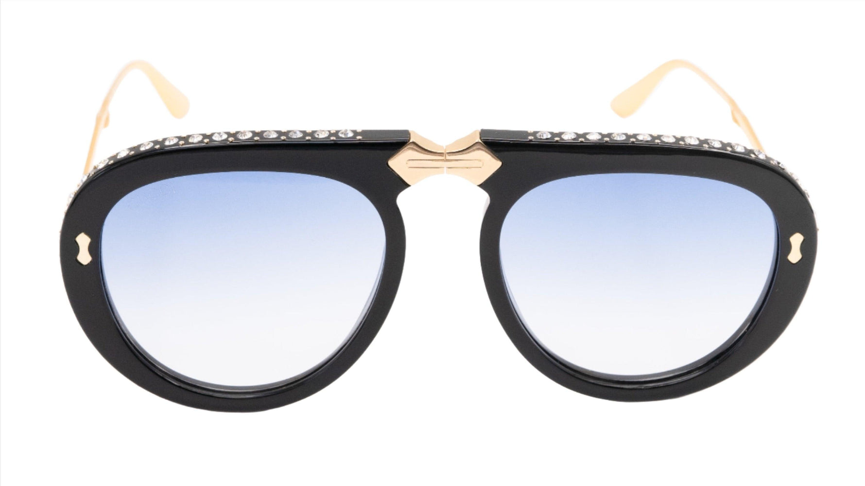 Gucci GG0307S Blue Crystals Engraved Sunglasses - ModaBlvck