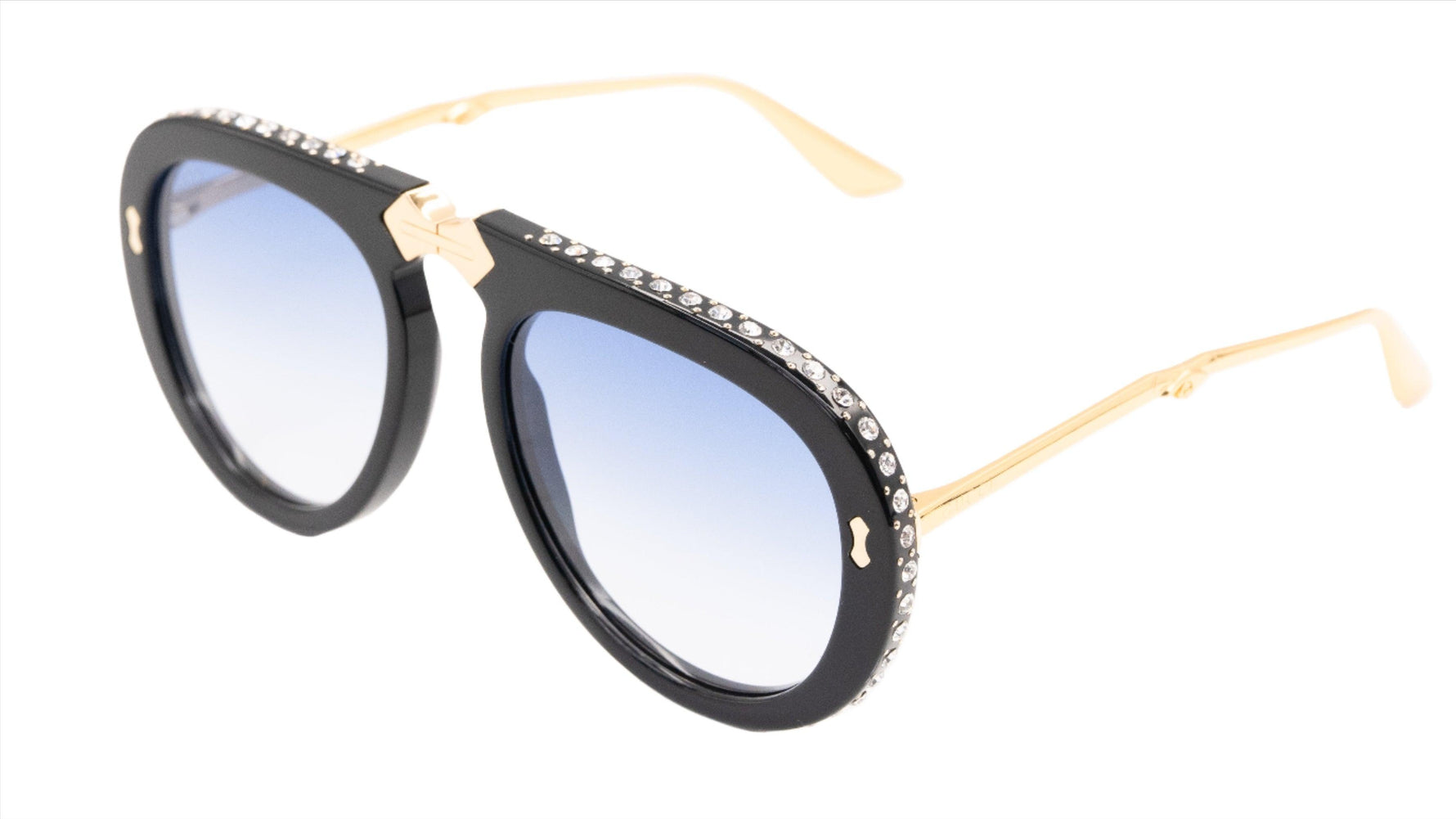 Gucci GG0307S Blue Crystals Engraved Sunglasses - ModaBlvck