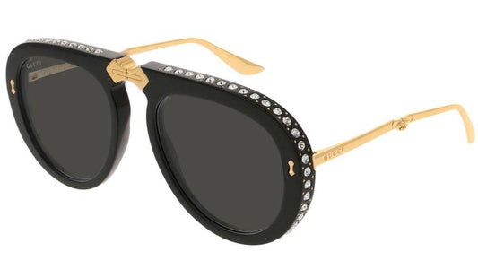 Gucci GG0307S Grey Crystals Engraved Sunglasses