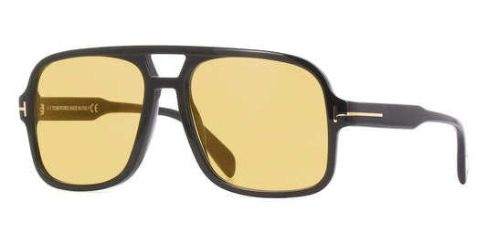 Tom Ford FT0884 01E Square Pilot Sunglasses Black / Yellow Lens