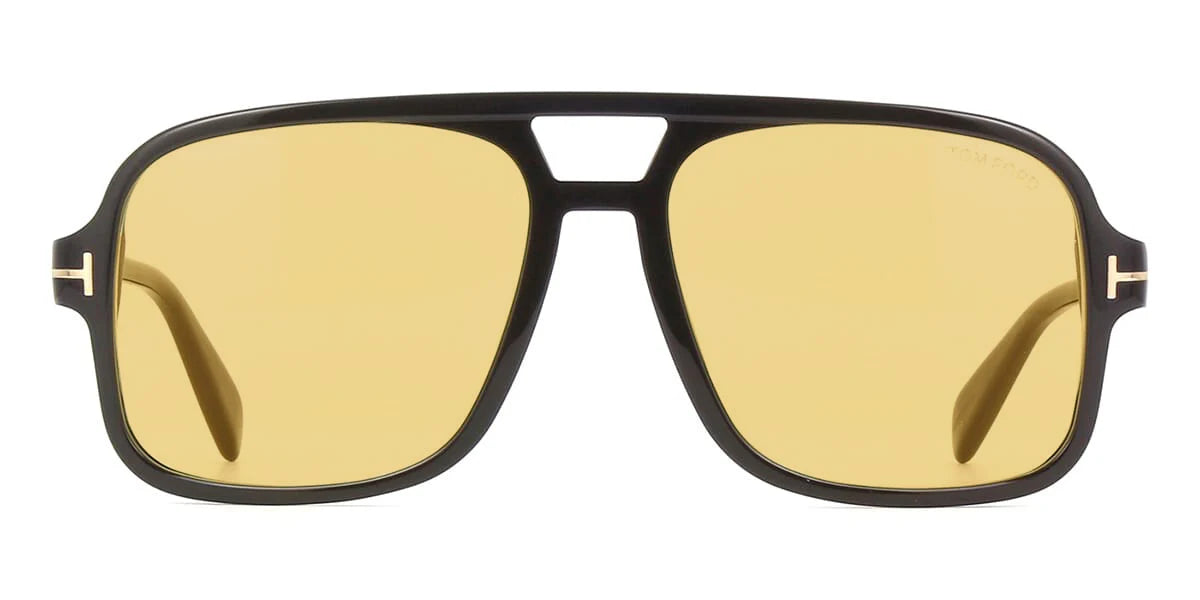 Tom Ford FT0884 01E Square Pilot Sunglasses Black / Yellow Lens