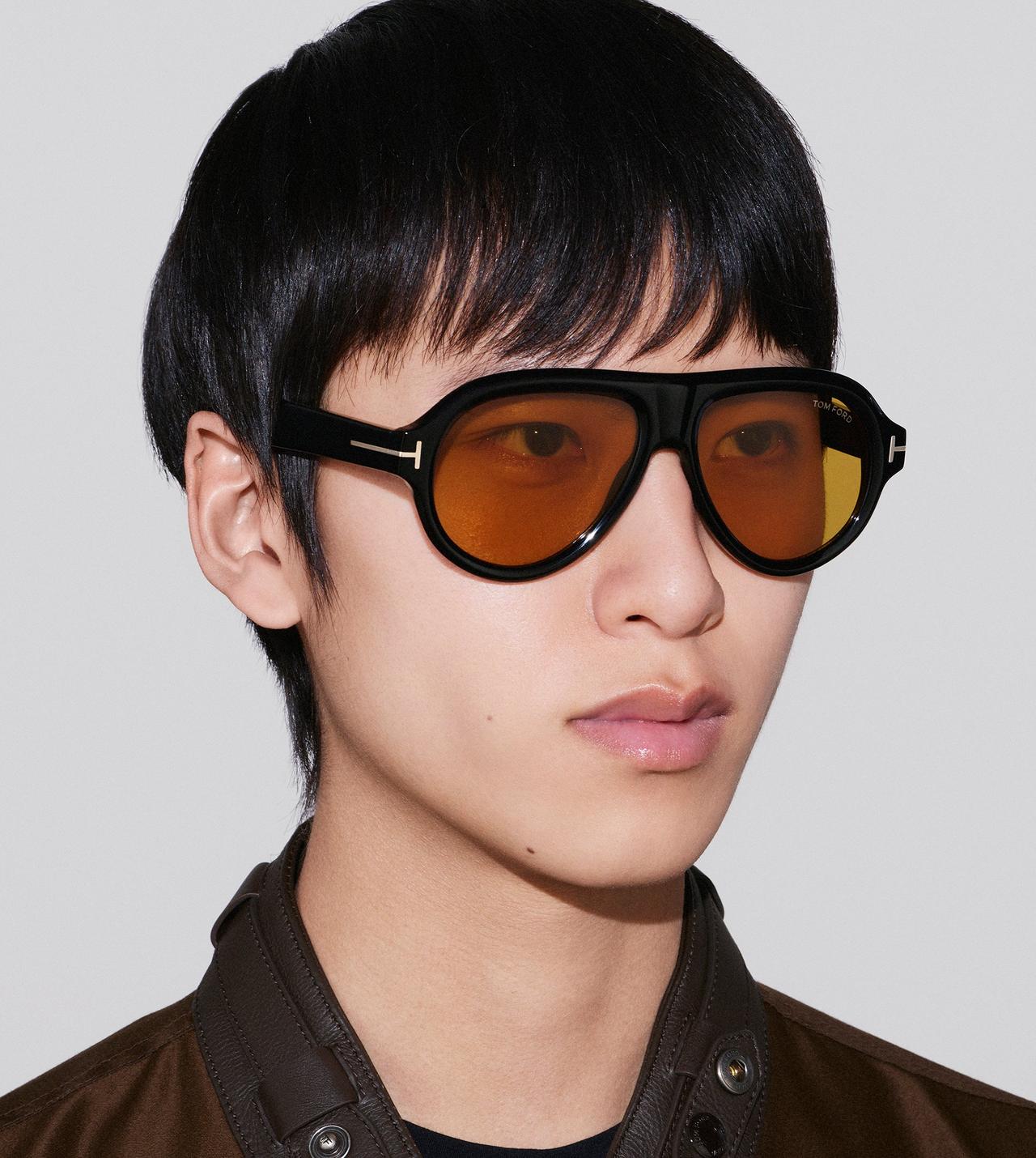 Tom Ford FT1225 01E Pilot Aviator Sunglasses Black / Yellow Lens