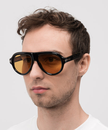 Tom Ford FT1225 01E Pilot Aviator Sunglasses Black / Yellow Lens