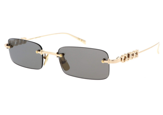 Gucci GG1808S 003 Rimless Rectangle Sunglasses Gold Grey Lens Logo Unisex