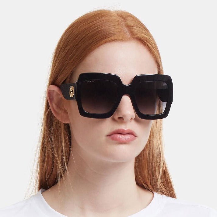 Gucci GG0053S Black hot / Grey Lens Square Women Oversized Sunglasses