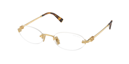 Miu Miu MU A54S 5AK08N Rimless Oval Sunglasses Gold Frame with Blue Control Lenses