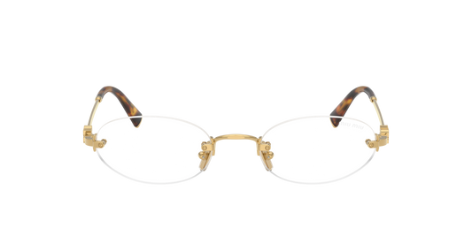 Miu Miu MU A54S 5AK08N Rimless Oval Sunglasses Gold Frame with Blue Control Lenses