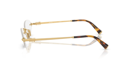 Miu Miu MU A54S 5AK08N Rimless Oval Sunglasses Gold Frame with Blue Control Lenses