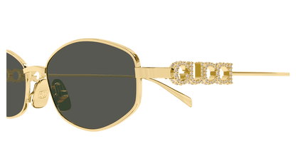 Gucci GG1802S 001 Round Sunglasses Gold / Grey Lens Crystal Logo Temple