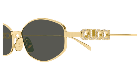 Gucci GG1802S 001 Round Sunglasses Gold / Grey Lens Crystal Logo Temple