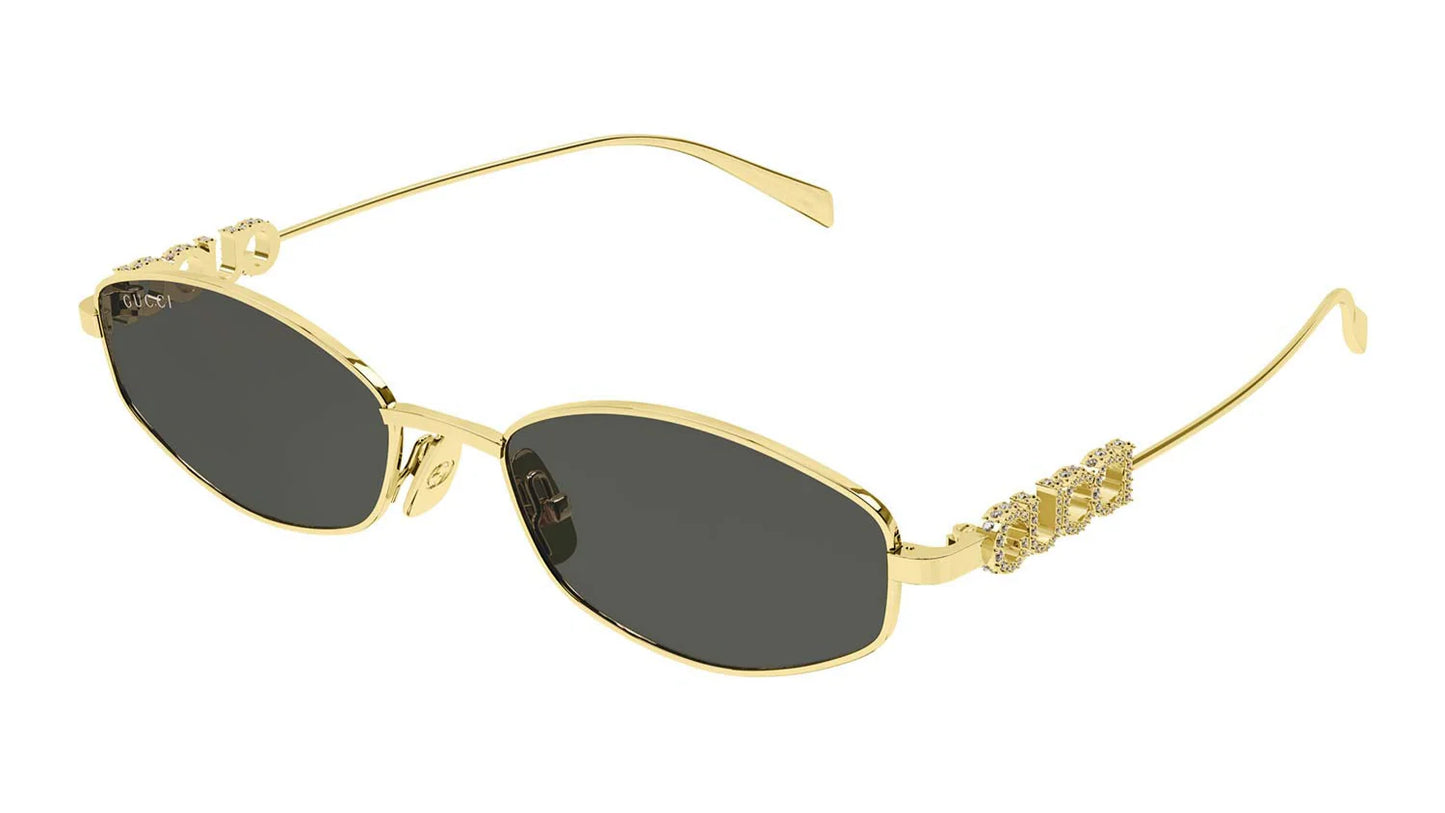 Gucci GG1802S 001 Round Sunglasses Gold / Grey Lens Crystal Logo Temple