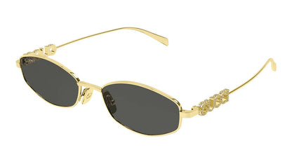 Gucci GG1802S 001 Round Sunglasses Gold / Grey Lens Crystal Logo Temple