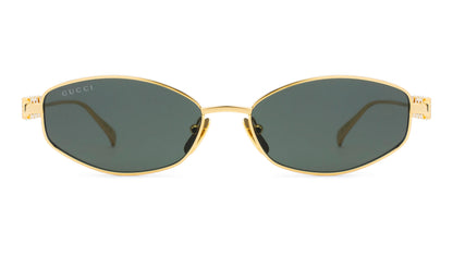 Gucci GG1802S 001 Round Sunglasses Gold / Grey Lens Crystal Logo Temple