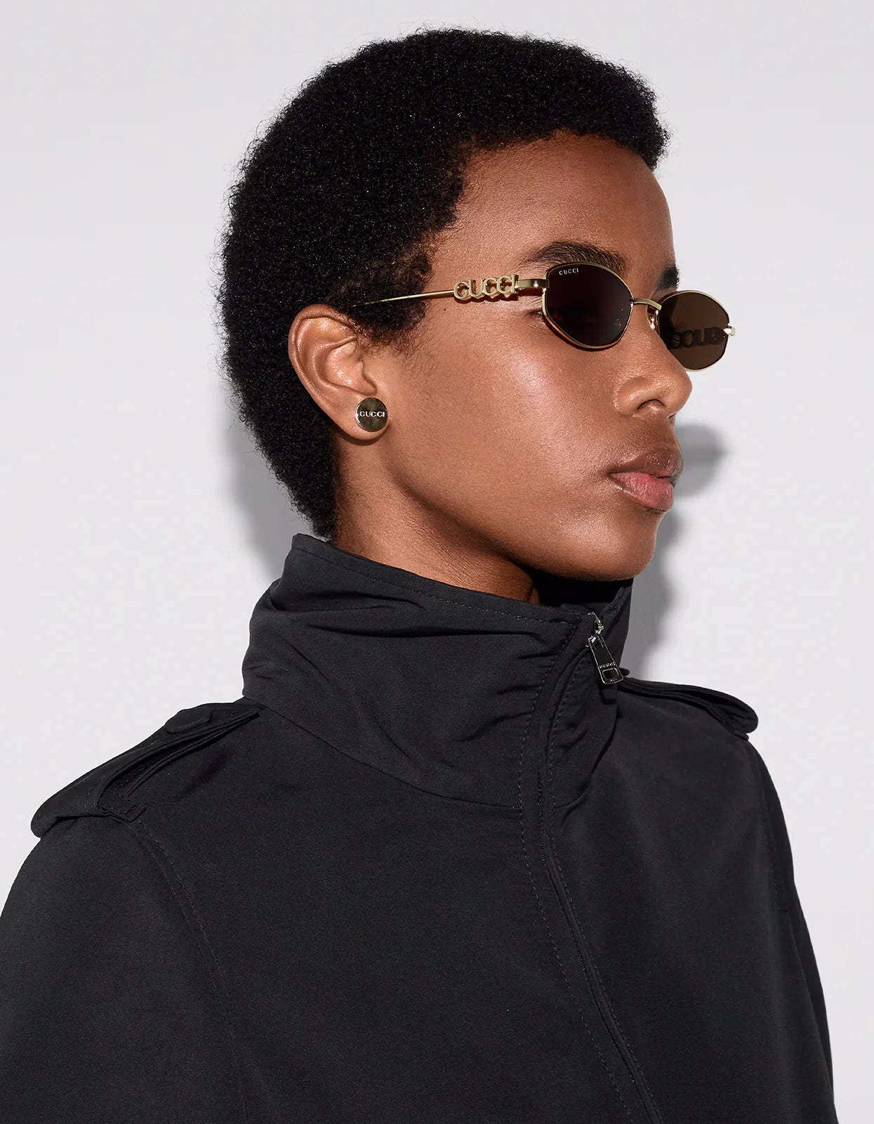 Gucci GG1802S 001 Round Sunglasses Gold / Grey Lens Crystal Logo Temple