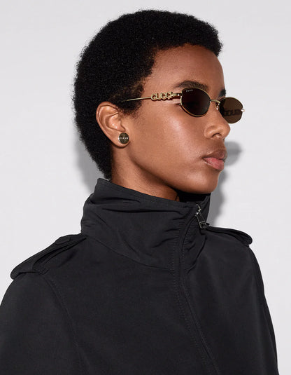 Gucci GG1802S 001 Round Sunglasses Gold / Grey Lens Crystal Logo Temple