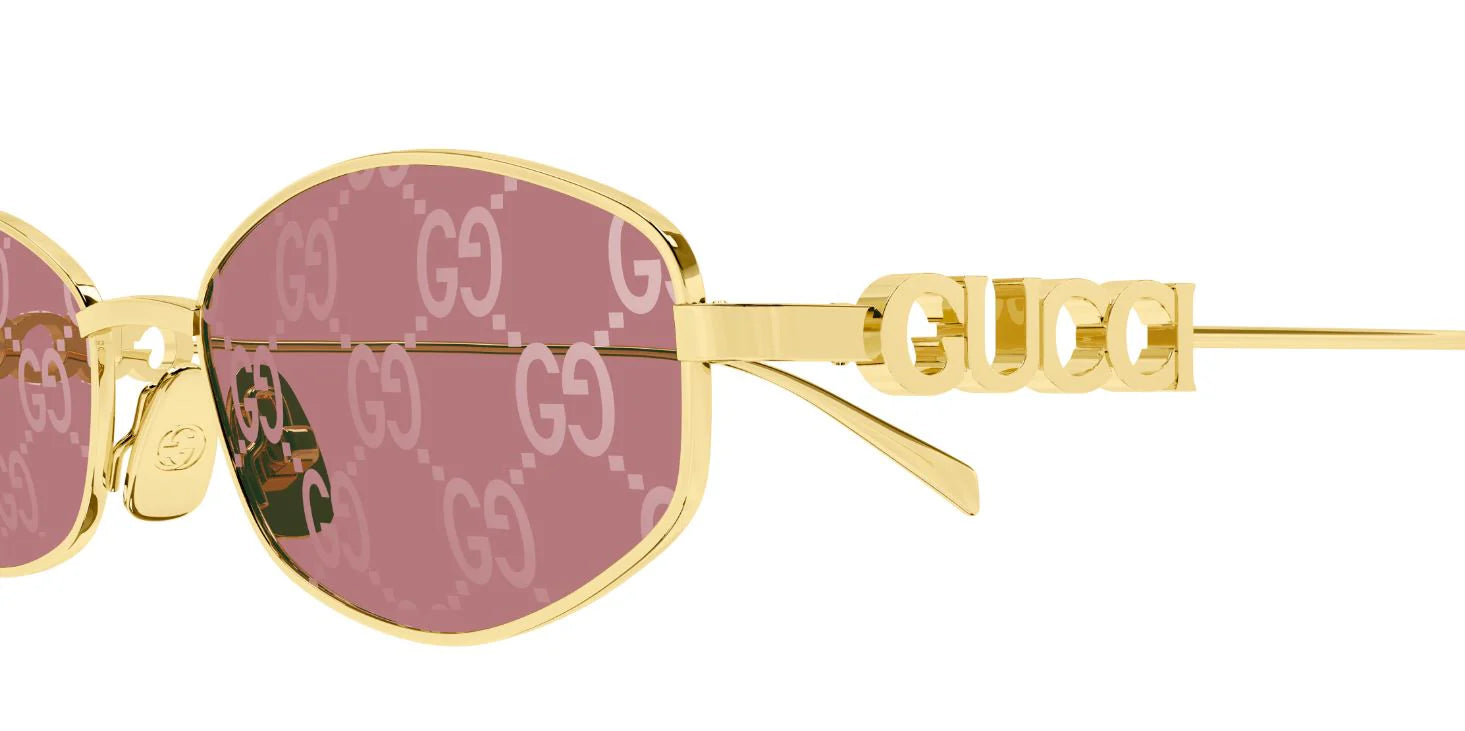 Gucci GG1802S 002 Round Sunglasses Gold / Pink Lens Crystal Logo Temple