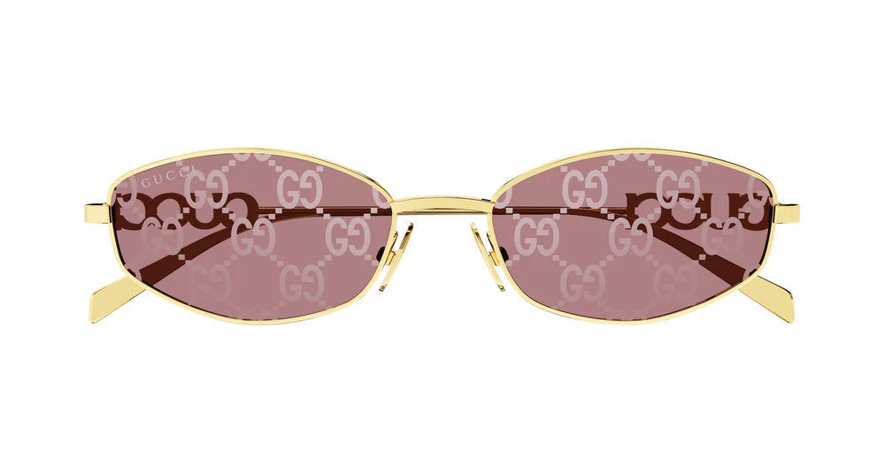 Gucci GG1802S 002 Round Sunglasses Gold / Pink Lens Crystal Logo Temple