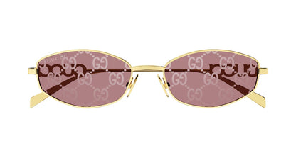 Gucci GG1802S 002 Round Sunglasses Gold / Pink Lens Crystal Logo Temple