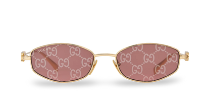 Gucci GG1802S 002 Round Sunglasses Gold / Pink Lens Crystal Logo Temple