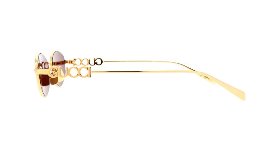 Gucci GG1802S 002 Round Sunglasses Gold / Pink Lens Crystal Logo Temple
