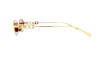 Gucci GG1802S 002 Round Sunglasses Gold / Pink Lens Crystal Logo Temple