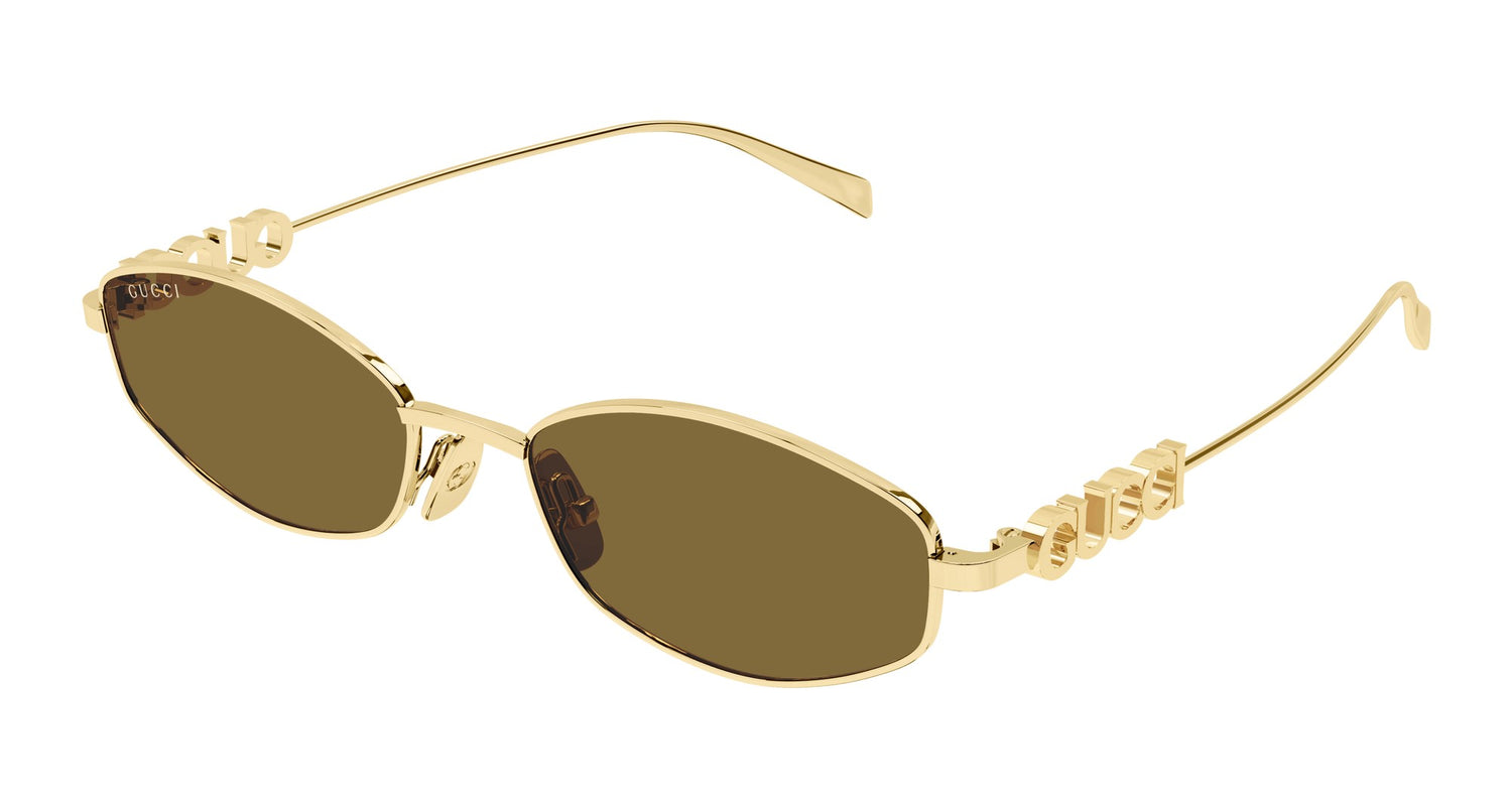Gucci GG1802S 005 Oval Sunglasses Gold / Brown Lens Logo