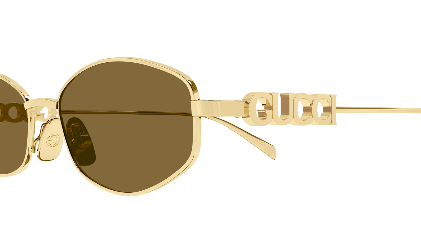 Gucci GG1802S 005 Oval Sunglasses Gold / Brown Lens Logo