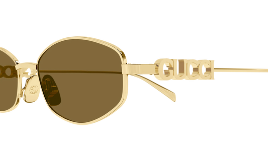Gucci GG1802S 005 Oval Sunglasses Gold / Brown Lens Logo