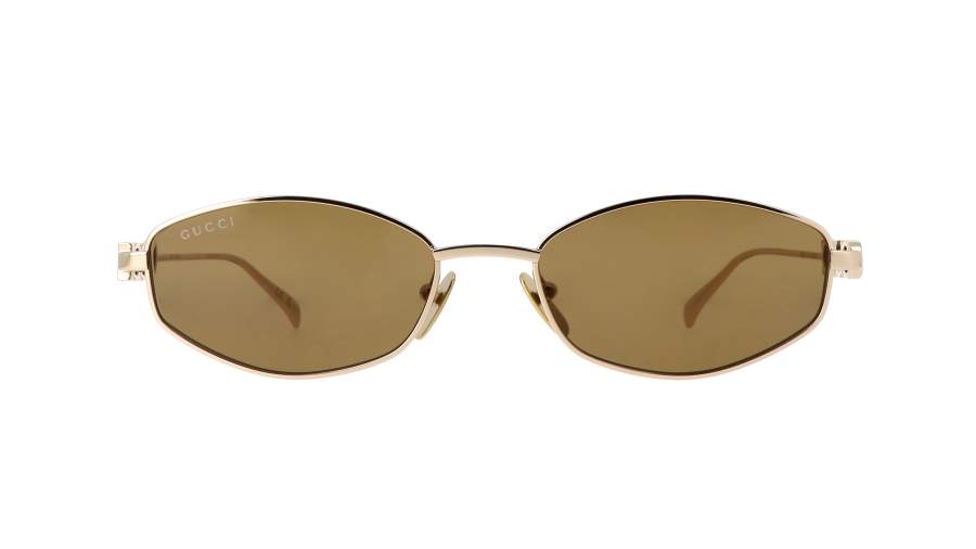 Gucci GG1802S 005 Oval Sunglasses Gold / Brown Lens Logo