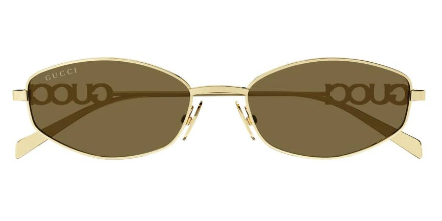 Gucci GG1802S 005 Oval Sunglasses Gold / Brown Lens Logo