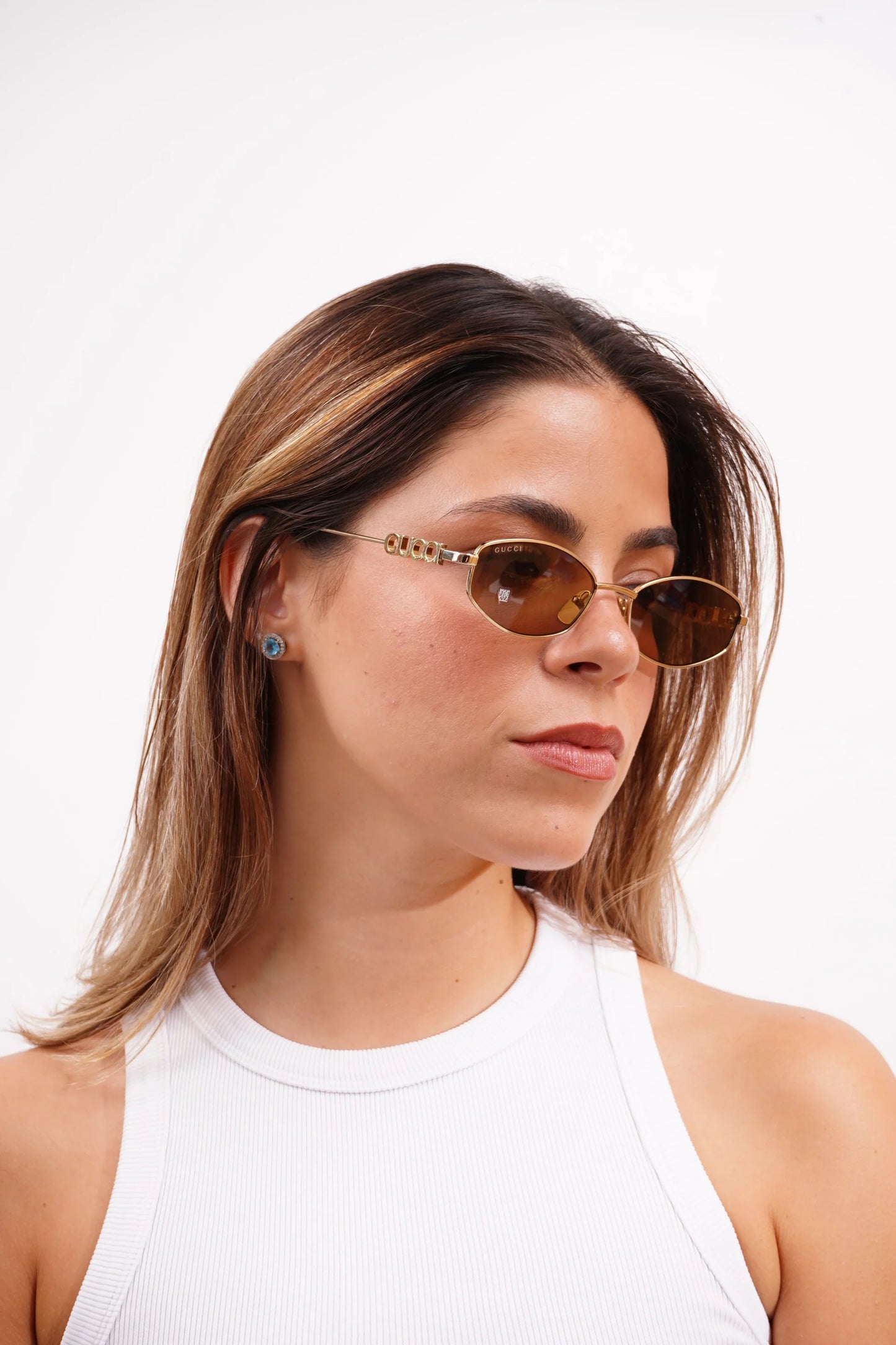 Gucci GG1802S 005 Oval Sunglasses Gold / Brown Lens Logo