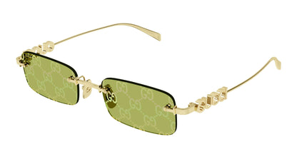 Gucci GG1808S 002 Rimless Rectangle Sunglasses Gold Green Lens Logo