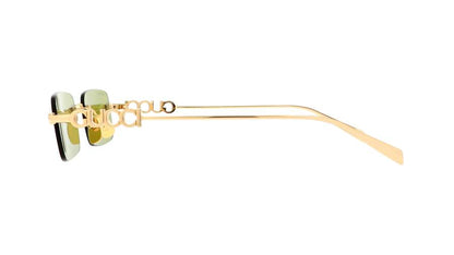 Gucci GG1808S 002 Rimless Rectangle Sunglasses Gold Green Lens Logo