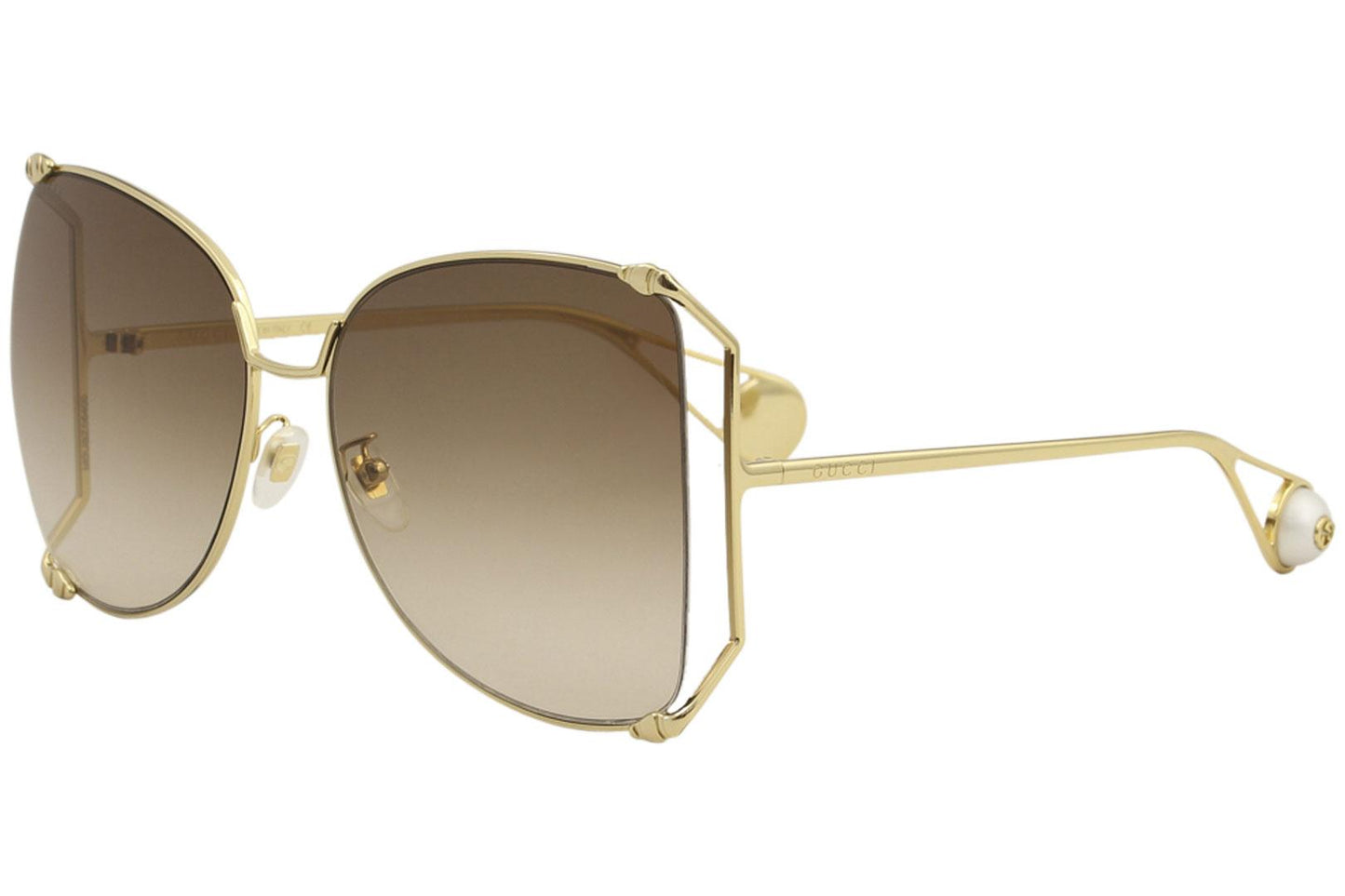 Gucci GG0252S 003 Goldtone Metal Oversized Brown Lens Sunglasses