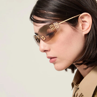 Miu Miu MU A51S 5AK20P Rimless Rectangle Sunglasses Gold / Rose Gradient