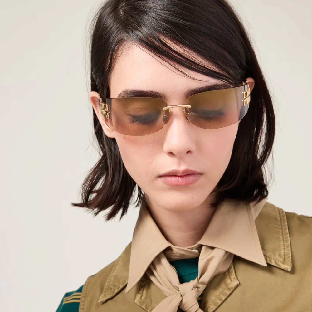 Miu Miu MU A51S 5AK20P Rimless Rectangle Sunglasses Gold / Rose Gradient