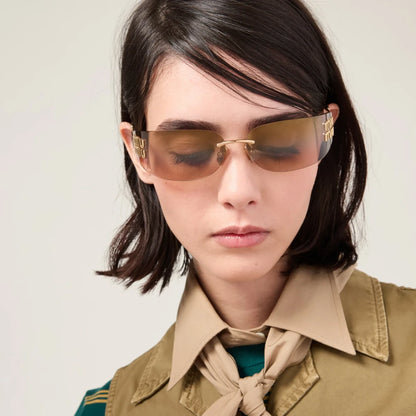 Miu Miu MU A51S 5AK20P Rimless Rectangle Sunglasses Gold / Rose Gradient
