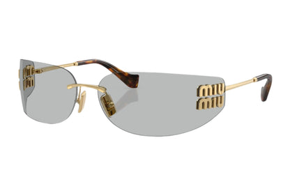 Miu Miu Rimless 0MU A51S Gold Logo Shield Sunglasses Gold/Light Grey