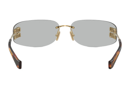 Miu Miu Rimless 0MU A51S Gold Logo Shield Sunglasses Gold/Light Grey