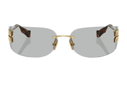 Miu Miu Rimless 0MU A51S Gold Logo Shield Sunglasses Gold/Light Grey