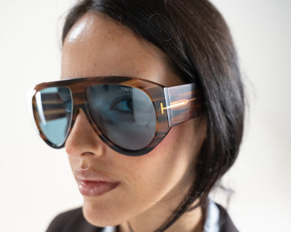 Tom Ford BRONSON FT 1044 Striped Brown/Blue 56V Sunglasses New 60mm
