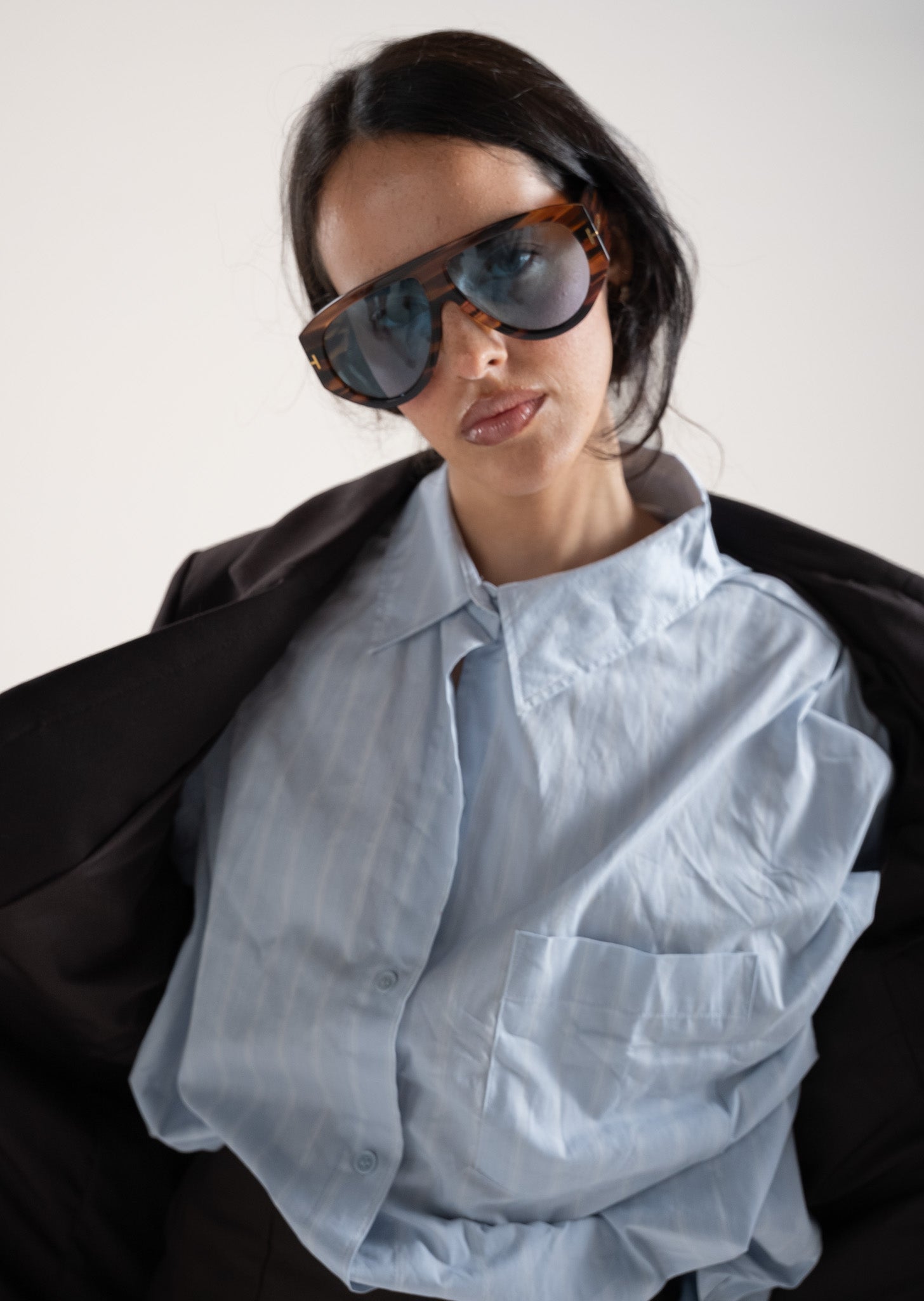 Tom Ford BRONSON FT 1044 Striped Brown/Blue 56V Sunglasses New