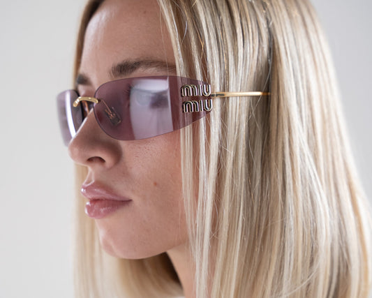Miu Miu MU A51S ZVN90O Light pink Lenses Rimless Rectangle Sunglasses