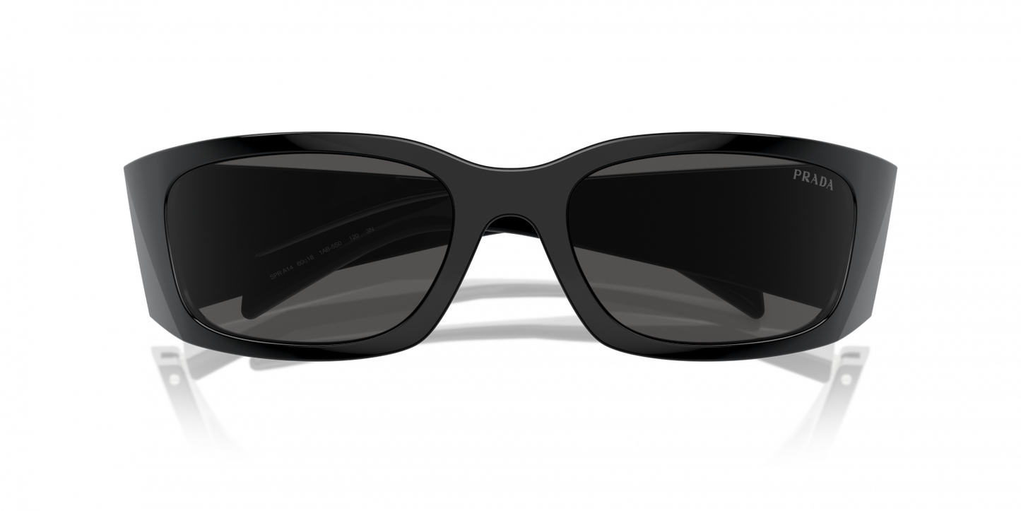 Prada PR A14S 1AB5S0 Rectangle Wrap Sunglasses Black / Grey Lens