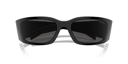 Prada PR A14S 1AB5S0 Rectangle Wrap Sunglasses Black / Grey Lens