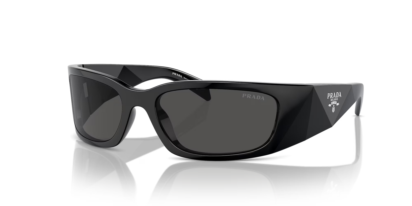 Prada PR A14S 1AB5S0 Rectangle Wrap Sunglasses Black / Grey Lens