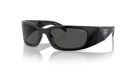 Prada PR A14S 1AB5S0 Rectangle Wrap Sunglasses Black / Grey Lens